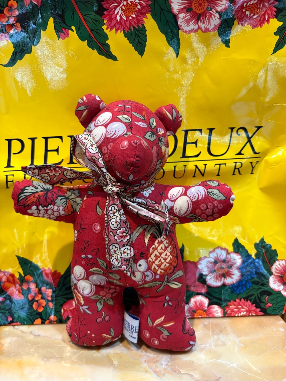 Pierre Deux French Country Teddy Bear in the Red Provence Fruit 🍎 Pattern